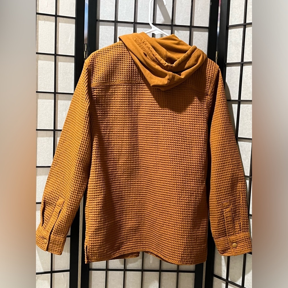 ORIGINAL USE Honeycomb Waffle Knit Hooded Shirt Jacket - Rust Orange MEN SIZE S
